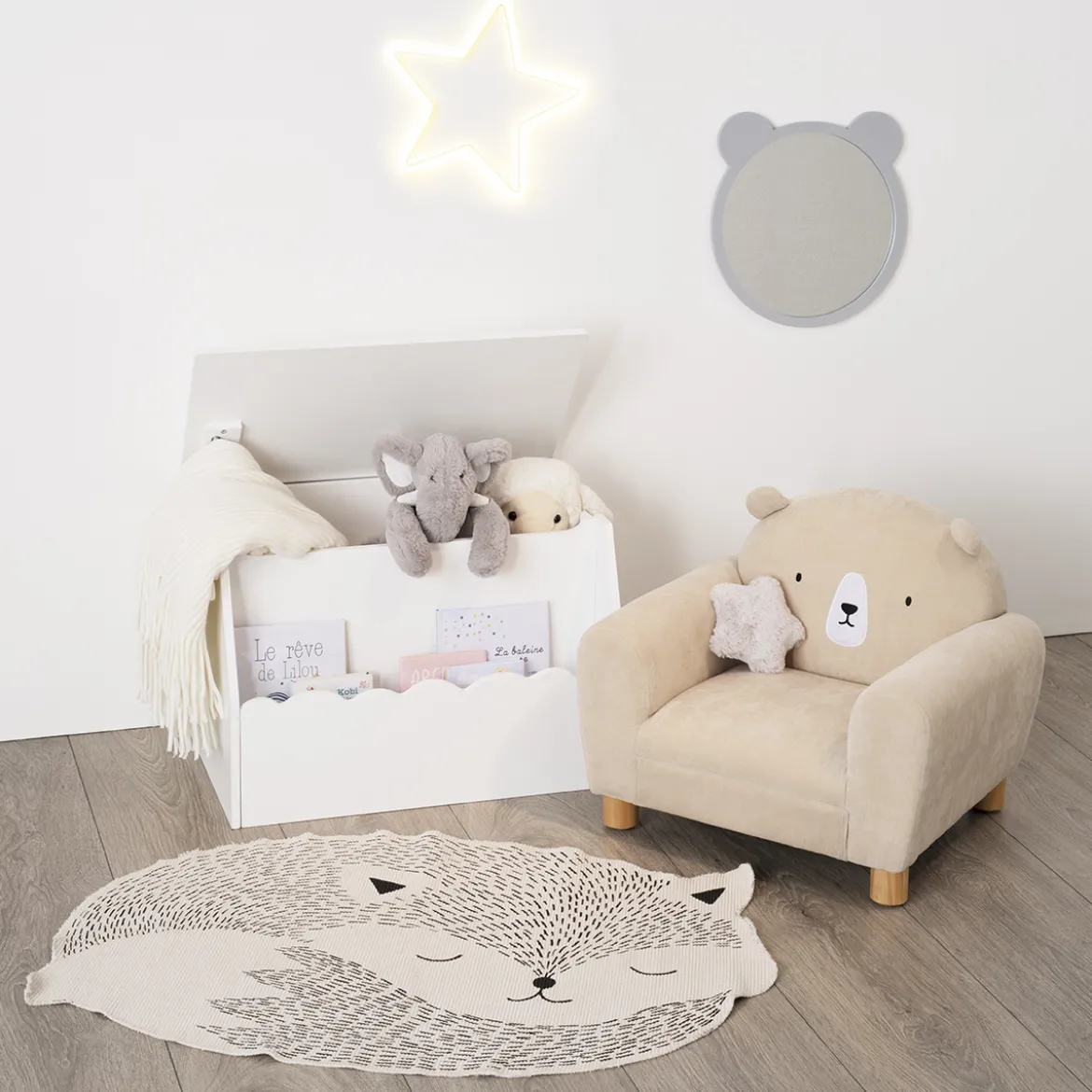 Coffre à jouets et bibliothèque enfant