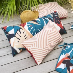 Coussin déco d'intérieur et d'extérieur DEYO motif Feuilles Bleu canard