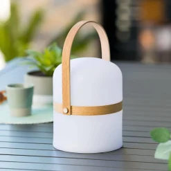 Lampe d'extérieur KIARA rechargeable USB avec anse en bois Blanc