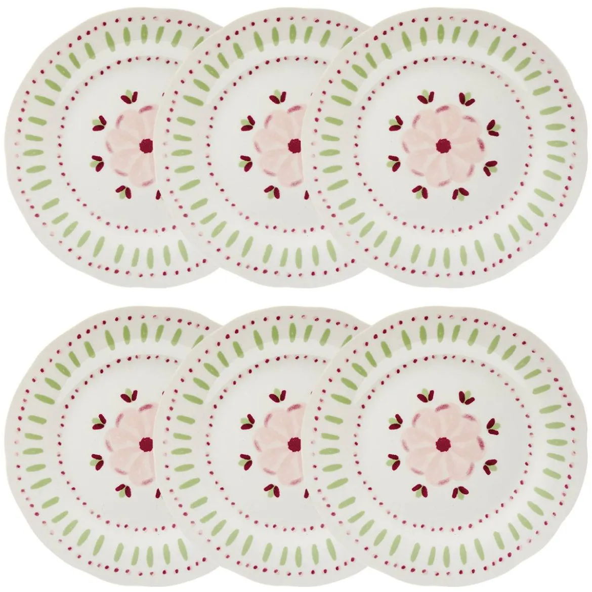 Lot de 6 assiettes à dessert "Fleur De Rose"