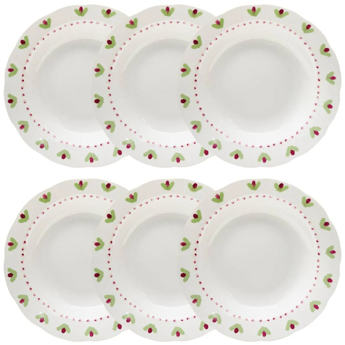 Lot de 6 assiettes creuses "Fleur De Rose"