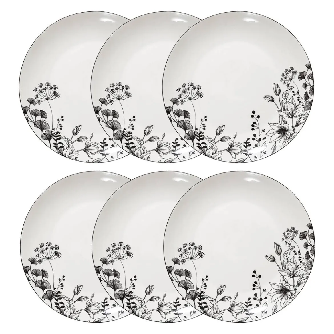 Lot de 6 assiettes plates "White Floral"