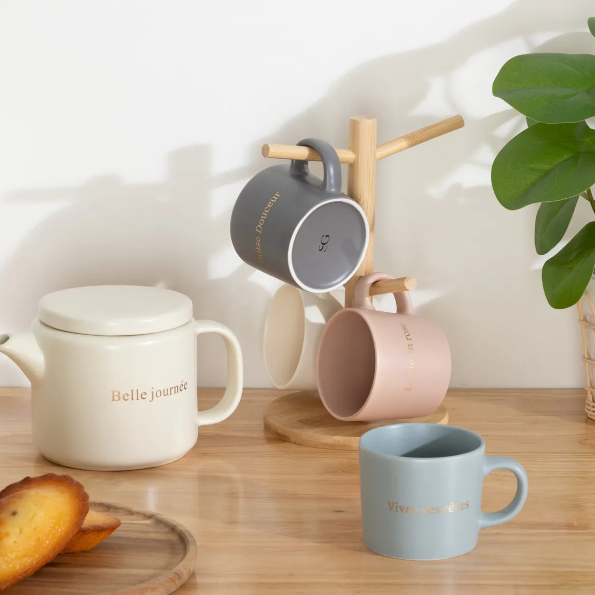 Rack 4 mugs "Belle Journee"