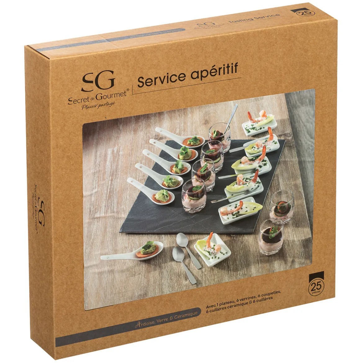 Service apéritif carré 25 pièces "Ardoise"